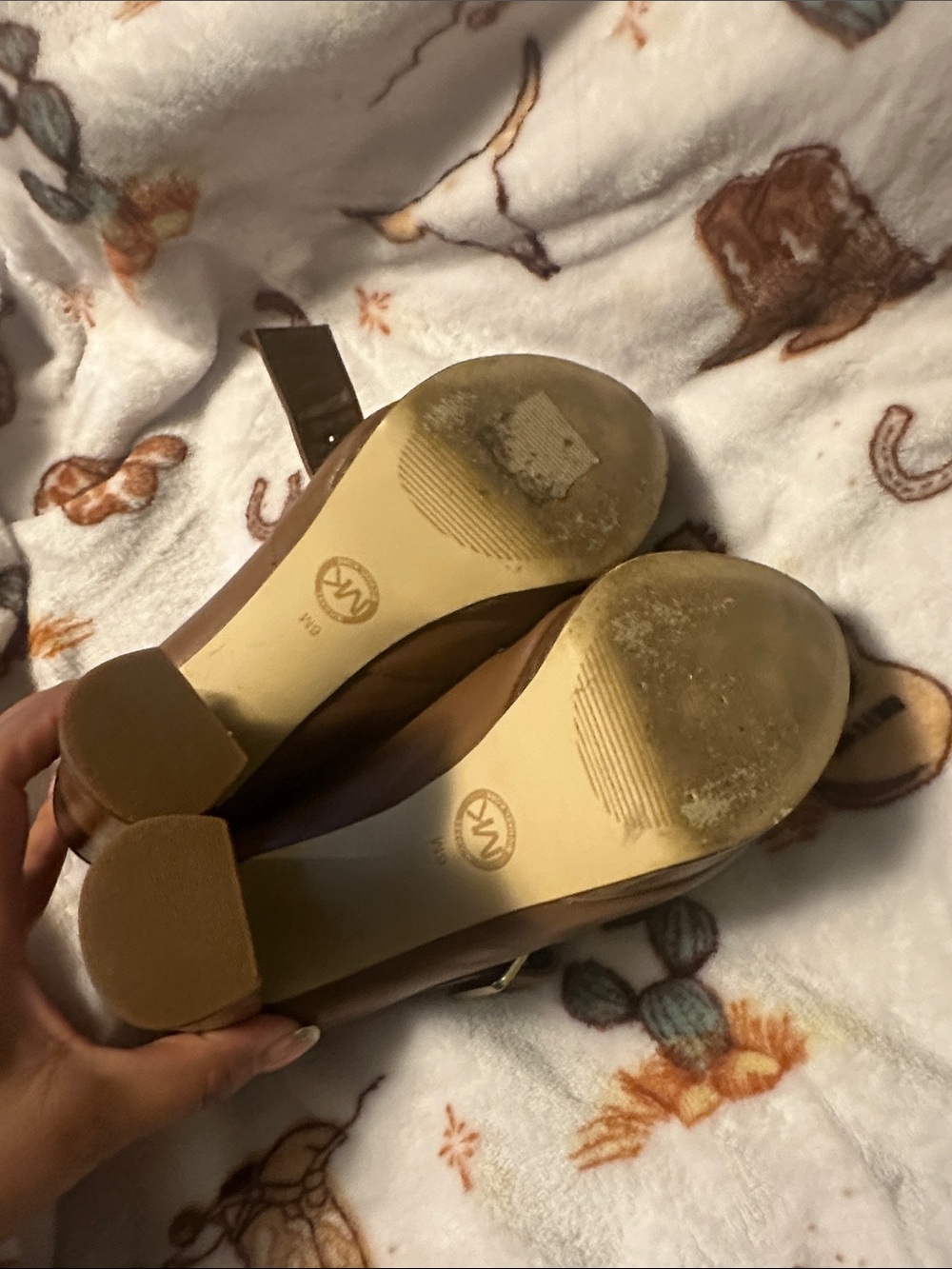 Michael Kors Tan Brown Leather Platform Peep-Toe Heels with Buckle - Picture 3 of 10